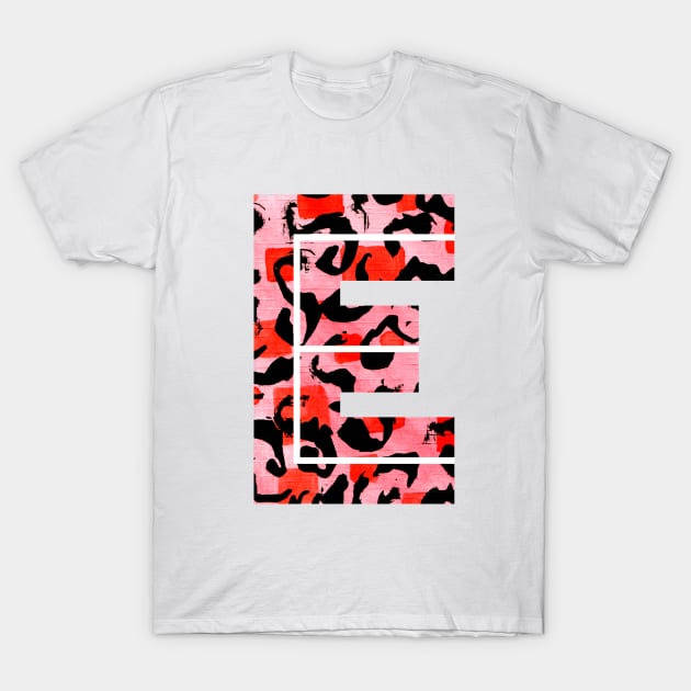 Abstract Letter E Watercolour Leopard Print Alphabet Red T-Shirt by Squeeb Creative